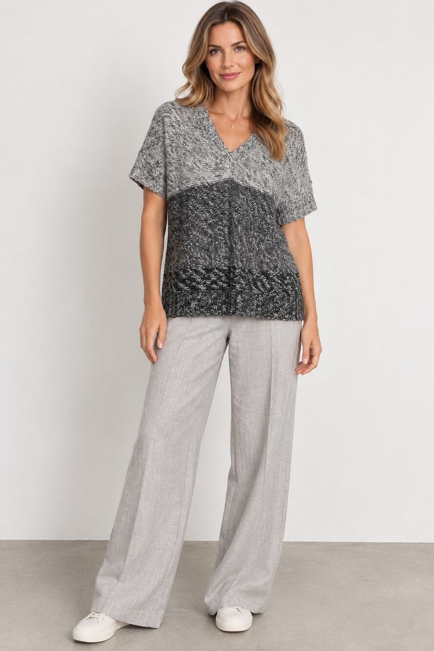Pulp By Gemo Marled Gray Colorblock V Neck Knit Sweater Size 50-52 FR/ XL US